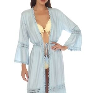 Raviya Light Blue Swim Cover up, Open Front, With Lace, Size XL, Rayon,‎ Cotton